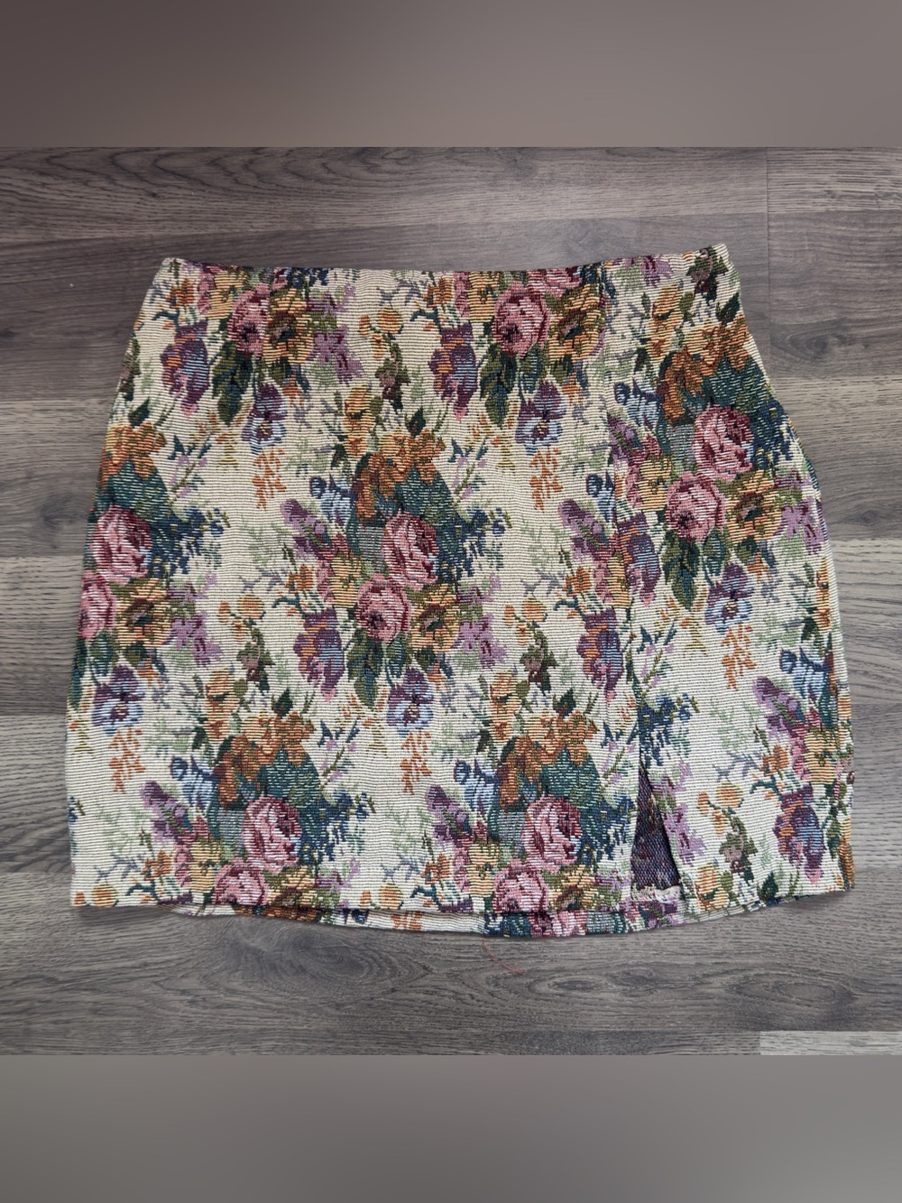 Wild Fable Cream Floral Jacquard Mini Skirt with Pink Roses